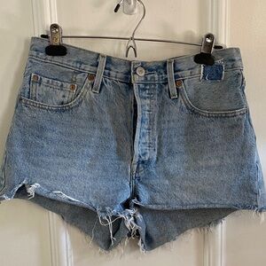 Levi's Light Blue Frayed Jean Shorts
